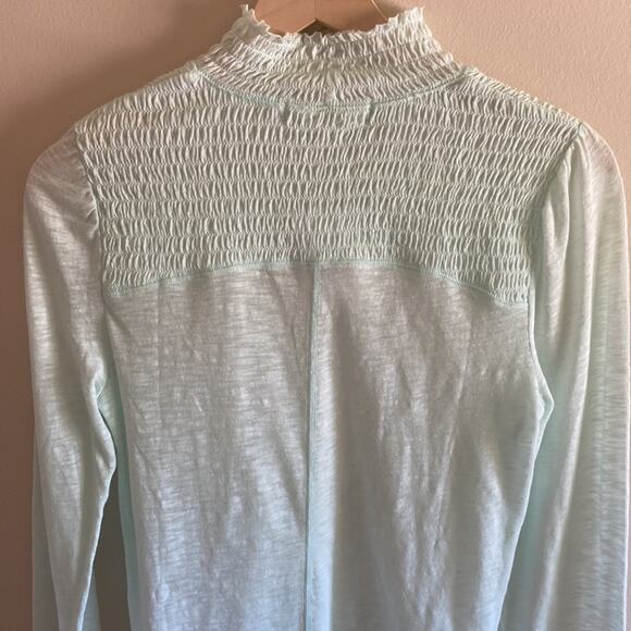 NWT Free People Caroline Mock Turtleneck Smocked Top Iced Aqua Mint Top - Picture 6 of 9